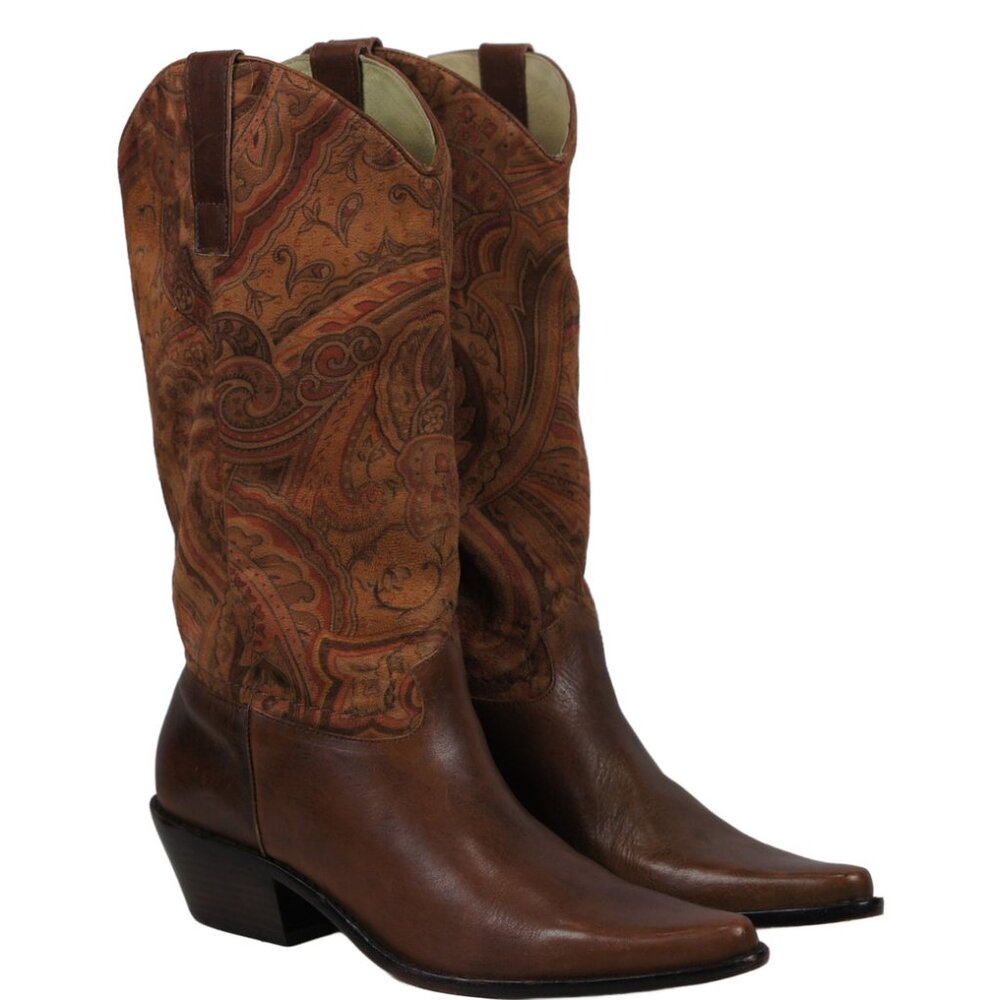 Matisse Brown Velvety Paisley Suede Cowboy Boots Vintage Brazil Made Women’s 8 M